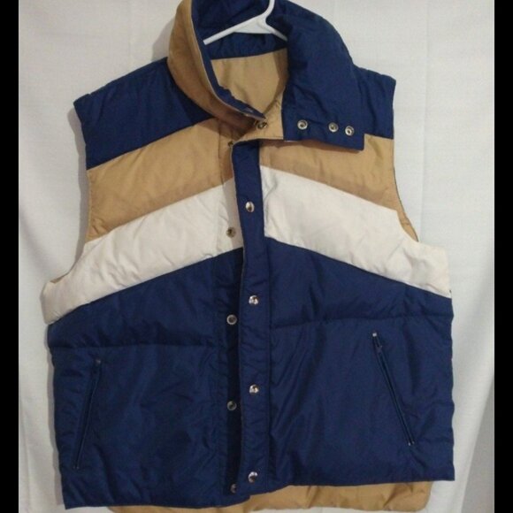 Vintage Swell Wear Down Filled 70s Snap Front Reversible Puffer Vest Color Block